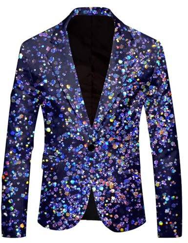 Glitzer Sakko Herren Disco Outfit Pailletten Jacke Blazer Slim Fit Sakko Blazer Festlich Glitzer Sakko Freizeit Weihnachten Glänzende Anzugjacke Glitzer Anzug Festival Outfit Karneval Fasching Kostüm