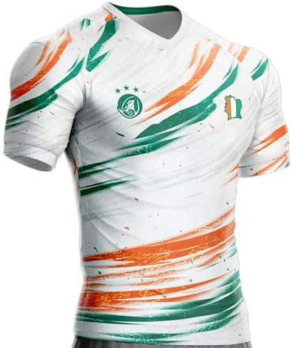 Ivory Coast Football Jersey CI-810 Ivorian Flag (UK, Alpha, XXL, Regular, Regular, Blanc)