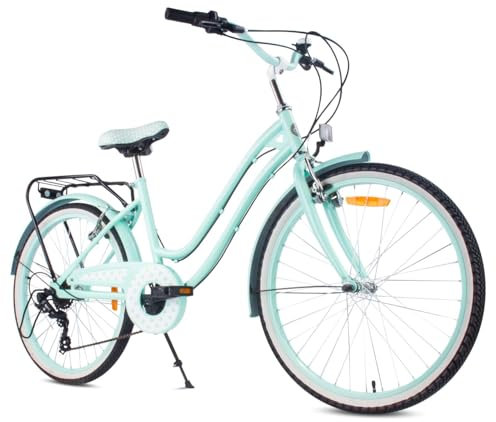 sun baby Mädchenfahrrad 24 Zoll Heart Bike Minze, Kinderfahrrad für 8-12 jährige Mädchen mit 7-Gang, Gepäckträger, Metallkotflügel, V-Brake, Kettenschutz