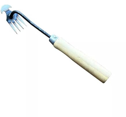 Mounteps Stainless Steel Hand Weeder Rake Weeding Weed Remover Puller Manual Tool Garden (Wooden Handle)