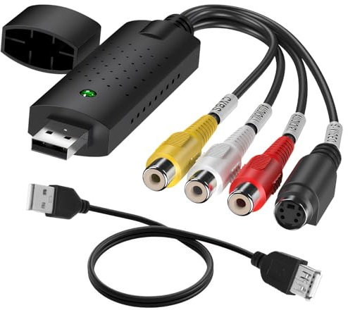 USB Video Capture, USB 2.0 Audio Grabber RCA to USB Video Converter VHS Mini DV VCR DVD Hi8 to Digital Converter Analogue to Digital Capture Card Compatible with PC TV Windows MAC XP Vista Linux