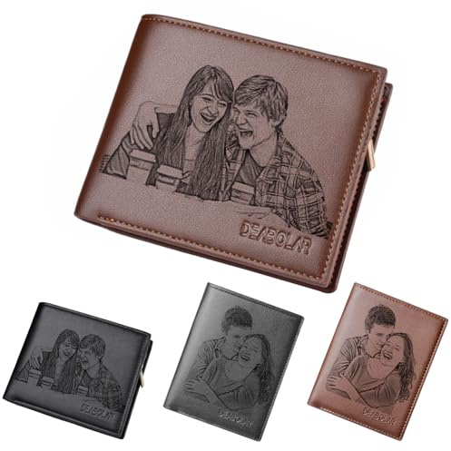 Personalisierte Geldbörse mit Foto für Herren, Geldbörsen mit Bild Text | Personalisierte gravierte zweifaltige Geldbörsen, Herren-Geldbörsen-Geschenk für Papa Ehemann Freund, Jahrestag Geburtstag