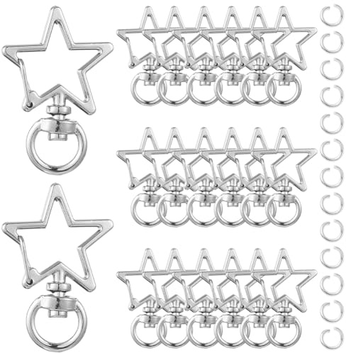 SOFPLATE 1 caja de 40 llaveros con Forma de Estrella Cierre Giratorio de Aleación Plateada Mosquetones de Resorte Llaveros de Metal con Forma de Pinza de Langosta Accesorios para Hacer Joyas Llaves Co