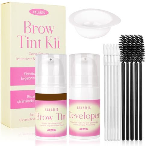 CALAILIS Augenbrauenfarbe Set, Brow Tint Kit für einen natürlichen Look und ein langanhaltendes Ergebnis für 4-6 Wochen, Geeignet für Anfänger und Salons, Braun, 5ml