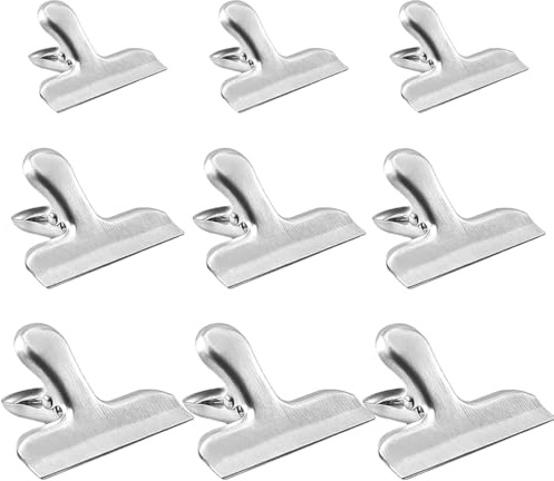 GNALIA 9 Pièces Pince Métallique Argenté, Acier inoxydable Pince à Dessin en Métal, Bureau Binder Clips, Pinces Papier a Accrocher, pour emballages alimentaires, Papier, Bureau, Cuisine