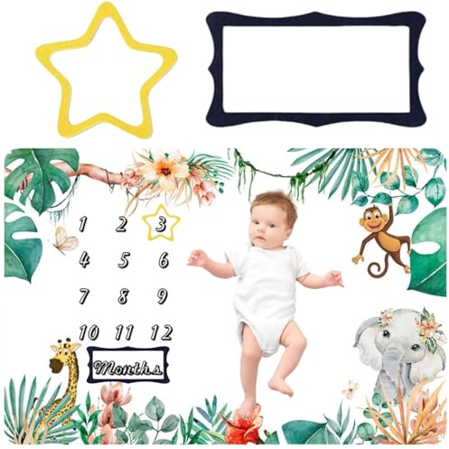 Manta de Forro Polar Mensual para Niños,Manta Meses Bebé En Español,Mantas Personalizada Meses En Español,Mantas Mensual para Niños,Bebé Hitos Mensuales Mantass,Mantass Bebe Personalizada