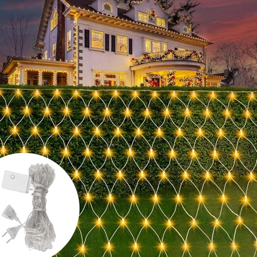 ZeiLaBang Kakadi Lichternetz Außen 1.5x1.5m,LED Lichternetz,Lichterkette außen Netz,Lichterkette Lichterkettennetz,Wasserdicht Lichternetz Innen 8 Modi für Weihnachtsbaum Büsche Garten Zimmer Balkon