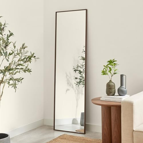 Furniturebox UK Inga Walnut Wood Full Length Wall Mirror 170x50cm Long Rectangle – Real Wooden Veneer Frame – Minimalist Scandi Style – Horizontal or Vertical Hanging – Hallway Bedroom Living Room