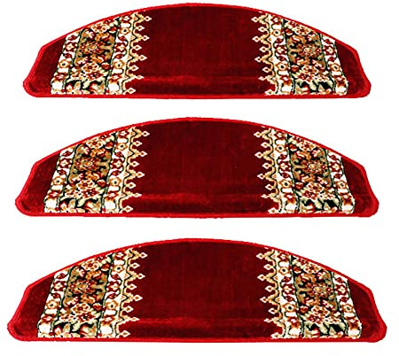 Alfombra roja antideslizante para peldaños – 3 caminos de escalera para interiores con respaldo antideslizante que protege los bordes para niños, ancianos y mascotas, semicurvada de 80 x 24 cm