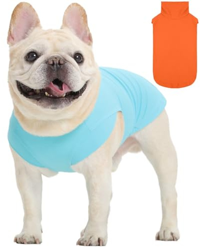 IECOii 2PCS Hundemantel,Leichte Hunde Klamotten Sommer,Ohne Ärmel,Hunde Tshirt Fuer Mittlere Hunde & Hundeshirt Tragbar,Weich & Atmungsaktiv, UV-Schutz & Schmutzabweisend,Für Outdoor(OrangeBlau,M)