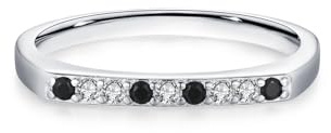 Ayoiow Simple Band Vorsteckring Weissgold 375 für Damen mit Schwarzer Onyx und Diamanten Erschaffen, Ring Echtgold Damen, 9 Karat Weißgold Größe 63 (20.1)