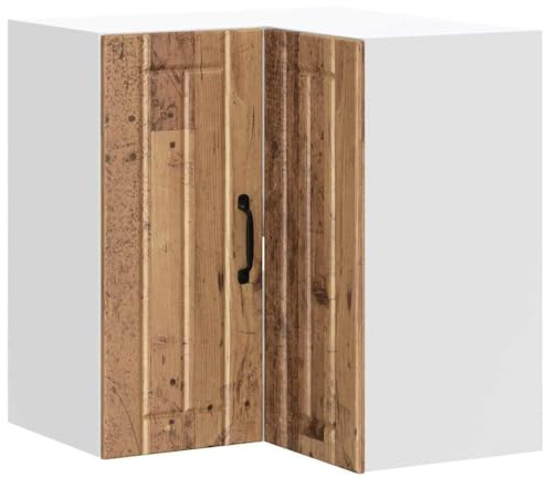 Qnhdfrt Armadio angolare da cucina sospeso, armadio da parete con ante, armadio angolare compatto in legno anticato per maggiore spazio di archiviazione, dimensioni 57 x 57 x 60 cm (larghezza x