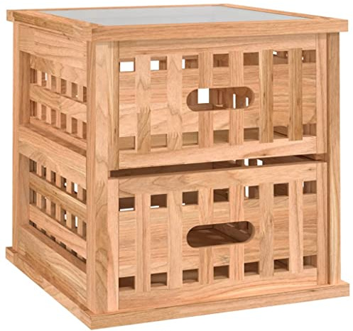 Mhdvray Mesita de noche 34 x 34 x 34 cm de madera maciza de nogal con placa de cristal, elegante mesita de noche con 2 cajones, mesa auxiliar compacta para dormitorio y salón, color marrón nogal