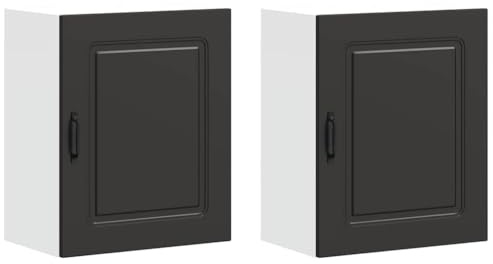 HFXHIJXQ Küchen-Hängeschränke 2 STK. Kalmar Schwarz Holzwerkstoff - Küchenoberschrank Set mit Türen - Wandschrank Küche Hängend 50 x 31 x 60 cm