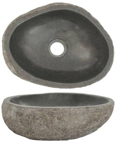 vidaXL Lavabo en Pierre de Rivière Ovale 30-37 cm Vasque Lave-Main Toilette