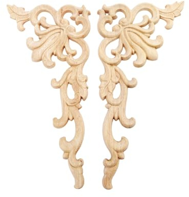 MUXSAM Europäische Art Holzornamente für Möbel Holzschnitzerei Applique Ornament Holz Möbel Wanddeko Holz 2pcs Rechts+Links(Each 1pcs)