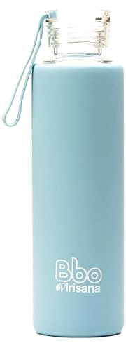 Irisana - Bottiglia - 550 ml - Blu - 7 x 7 x 25 cm - Bottiglia in vetro - Con coperchio in silicone - Borosilicato e silicone - Collezione Bbo
