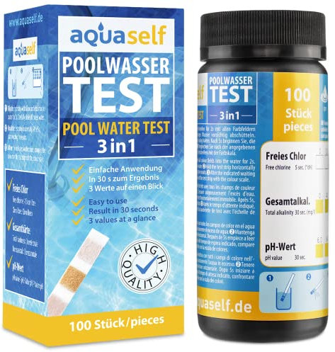 Test Acqua Piscina 3in1 – Test rapido per Piscine | Test Facile per Cloro, PH e alcalinità. 100 Strisce per Il Test dell'Acqua
