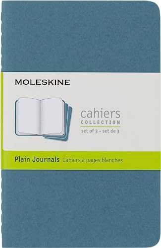Moleskine Cahier Journal, Set 3 Quaderni con Pagine Bianche, Copertina in Cartoncino con Cucitura a Vista in Cotone, Colore Blu, 124 Pagine, Formato Pocket 9 x 14 cm