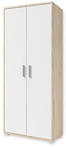 Stella Trading OFFICE LINE Aktenschrank in Eiche Sonoma Optik, Weiß - Hoher Büroschrank mit 2 Türen - Modernes Büromöbel Komplettset - 79 x 186 x 35 cm (B/H/T)