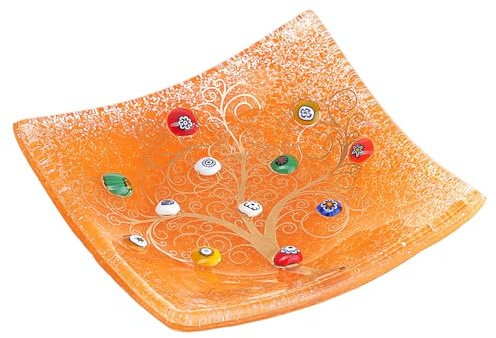 Sospiri Venezia Svuotatasche Albero della Vita in Vetro di Murano Murrine e Oro Idea Regalo Piatto Vassoio Decorativo Made Italy Portaoggetti Soprammobile Bomboniere Cerimonia 9x9 cm