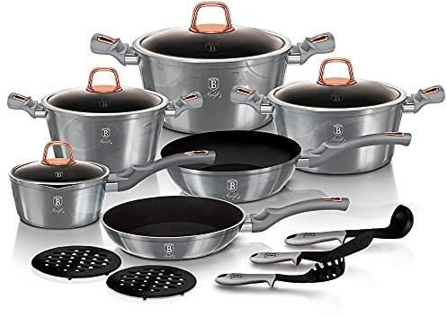 Berlinger Haus Moonlight Edition 15 pezzi di pentole, Moonlight Edition BH/6022 grigio acciaio inossidabile 18/8