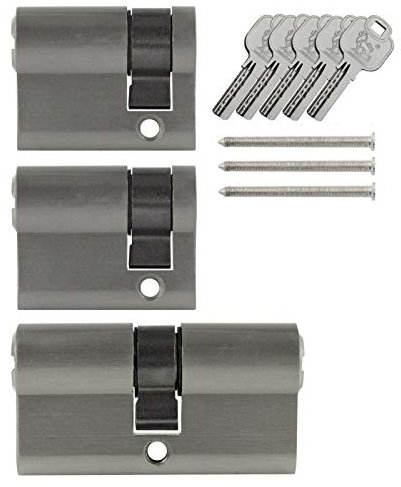 3x Tür Zylinder Schloss 40 mm & 60 mm gleichschliessend +5 Schlüssel Schliessanlage (2x 40 mm, 1x 60 mm)