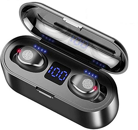 Bluetooth-hörlurar, Trådlösa öronproppar, F9 trådlösa Bluetooth 5.0-stereohörlurar, Vattentät in-ear-hörlurar, Inbyggda mikrofoner
