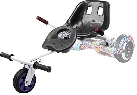 TGHY Hoverboard Sitz Hoverkart Doppelsitz Verstellbarer Rahmen Verwandeln Sie Ihren Selbstausgleichenden Scooter in Go-Kart Passen Auf 6,5 8 und 10 Machen Das Fahren Spaß und Sicher,Weiß,PU