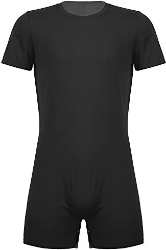 Doomiva Herren Body Einteiler Kurzarm Bodysuit Overall Männer Gymnastikanzug Sportbody mit Knopf Unterhemd Unterwäsche M-XXL Schwarz XXL