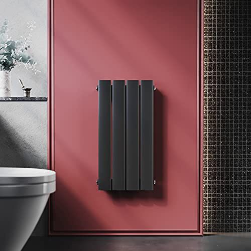 ELEGANT Heizkörper flach 600 x 311 mm Anthrazit | klein vertikal Flachheizkörper für Badezimmer Badheizkörper einlagig Design Heizkörper mit Mittelanschluss