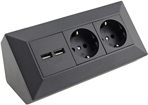 2-fach Steckdosenblock+ 2x USB,anthrazit 250V~/ 16A, Aufbaumontage