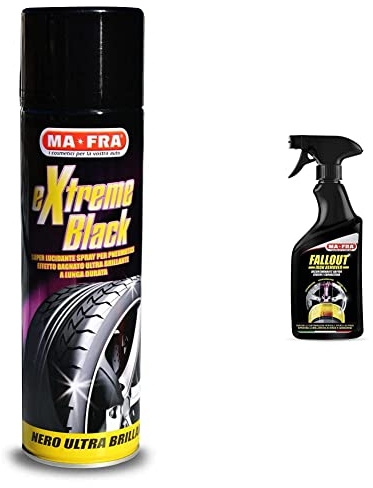 Mafra, Extreme Black, Nero Gomme Spray Ultra Brillante, con Effetto Bagnato & H0961 Fallout Iron Remover, Decontaminante Rapido