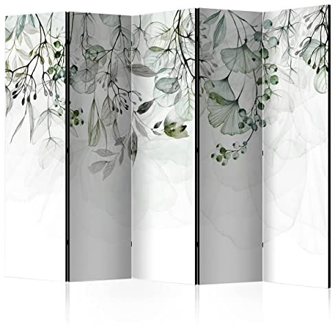 decomonkey Paravent Raumteiler Innen Pflanzen 225x172 cm 5 Teilig Einseitig Room Divider Wall Raumteiler Stehend Trennwand Sichtschutz Spanische Wand Sichtschutzwand Wohnzimmer Holz Laub Natur