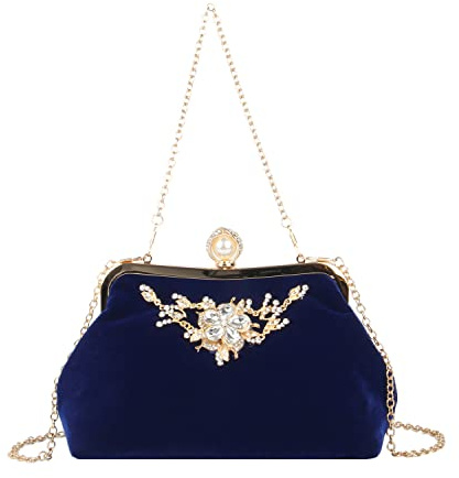 EVEOUT Women Evening Clutches Crystal Flower Velvet Handbag Shoulder Bag Purse for Prom Banquet