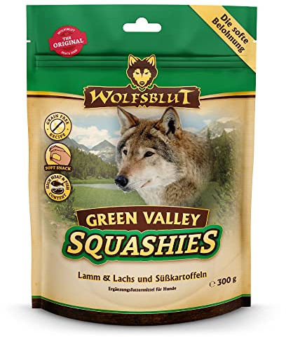 WOLFSBLUT – Green Valley Squashies Adult | Softe Snacks mit natürlichen Zutaten und wertvollen Superfoods für ausgewachsene Hunde. Hundesnack ohne Zusatzstoffe im Beutel | 6x300g