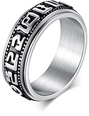 BCughia Anxiety Ring Spin, Trauringe Silber Edelstahl Mantra Anti Stress Drehbar Punk Ringe Jubiläum Mädchen Geschenke Größe 65(20.7)