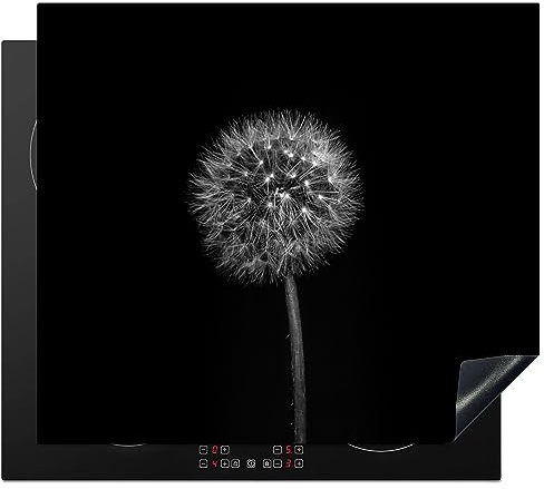 MuchoWow© Protège-plaque à induction | 58.3x51.3 cm - Plaque Protection Vitrocéramique Induction - Vinyl - Pissenlit - Noir - Floral - Botanique - Couvre Plaque de