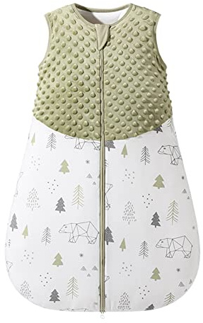 Fairy Baby sovsäck 1,5 TOG unisex bärbar filt linda för nyfödda mjuk 100 % bomull ärmlös sovsäck med dubbel dragkedja grön 0-6 månader
