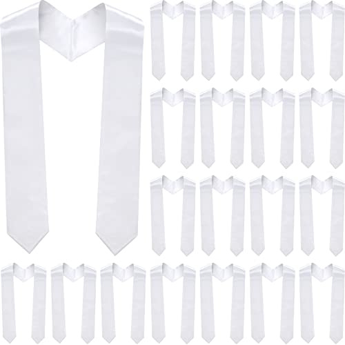 Xuhal 24 Pcs 50 Inches Unisex Kids Plain Graduation Stoles Class of 2026 Kindergarten Preschool Graduation Sash for Accessory(White)