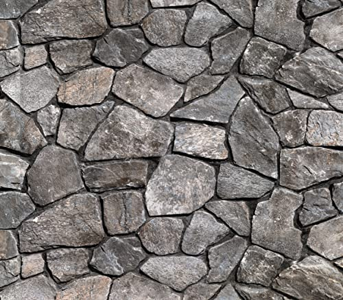 CONCORD WALLCOVERINGS ™ 3D Stone Peel and Stick Wallpaper – Dark Grey Faux Wild Boulder, Removable Self-Adhesive P&S Tape - Walls, Backsplashes, and Surface Decor – 21 in x 16.4 Ft (Covers 28.7 Sq Ft)