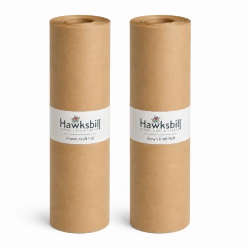 Hawksbill Rotolo di carta kraft, confezione da 2 pezzi, carta riciclabile, colore marrone, set jumbo, 500 mm x 50 m, confezione risparmio per arti e mestieri, carta da regalo o carta regalo,
