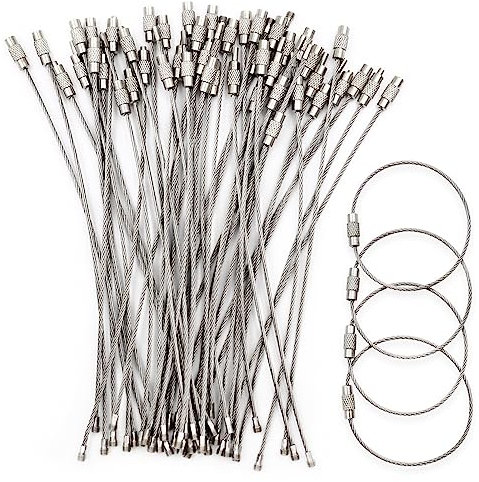 50 Piezas 15cm Llaveros de Alambre de Acero Inoxidable con Tornillo Bloqueo y Cadenas de Llaveros de Bucle de Cable para Colgar Artículos al Aire Libre, Llaves y Etiquetas de Equipaje