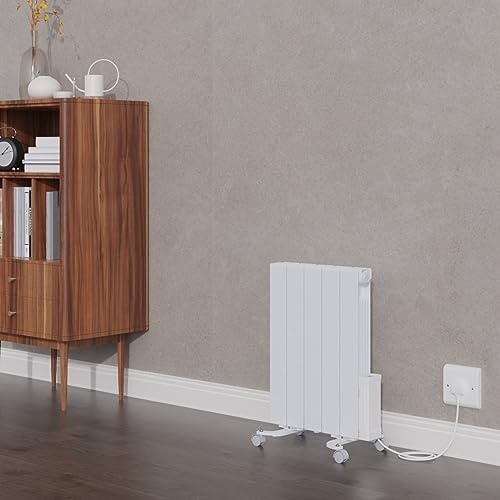 Warmehaus Wall Mounted Oil Filled Radiator Smart WiFi 900W | 5 Fins Portable Electric Heater with Child Lock Function, Adjustable Thermostat Timer, Energy Efficient 575x455mm