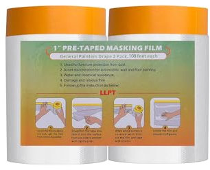 LLPT Tape and Drape Pre-Taped Masking Film | 2-Pack | Versatile Painter's Plastic Dust Sheets for Auto Wall Furniture Painting and Spraying Protection (MFTO533) | 55cm(Unfolded) x 33m