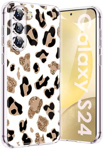 Kompatibel Mit Samsung Galaxy S24 Hülle Silikon Dünn Klar Case Slim Transparent TPU Flexible Tiere Cover Silikoncase Galaxy S24 5G Handyhülle Leopard Schutzhülle für Samsung S24 5G Handy (Golden)