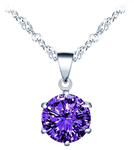 MICSAVI Collar Solitario Plata 925 Mujer de Circonitas Colgante Redondo con Cadena 45cm
