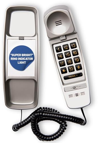 Med-Pat TL-460 Trimline Telephone - Corded Landline Phone w/Ring/in-Use Light Indicator - Increase Button for Hearing Impaired - Large Full Volume Control for Seniors - Wall Mountable - Pewter