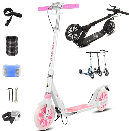 TODKA Big Wheel Scooter - Cityroller | Klappbarer City Roller für Kinder | Höhenverstellbar, Tretroller für Erwachsene | Roller Kinder 8 Jahre | LED Wheel | Kinderroller,Rosa