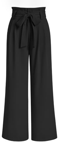 LILLUSORY Wide Leg Dress Work Pants Womens Petite Palazzo Spring Summer 2026 Flowy Trousers Slacks High Waisted Business Dressy Casual Outfits Clothes Office Cute Teacher Clothing Black L